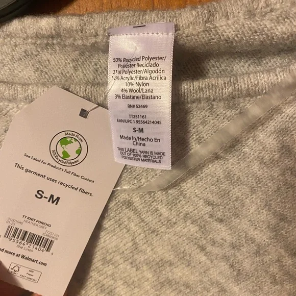 Time and Tru Women's Light Gray Poncho - Picture 2 of 4